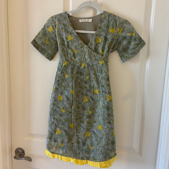 Little Paisley People Girls Peasant Dress Olive Green Yellow Trim Size 8 - Picture 3 of 6